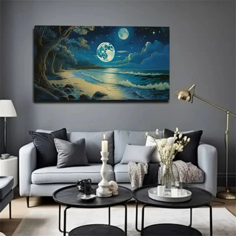 The Full Moon On The Sky Wall Art Canvas Office Home Room Framed 120x60cm