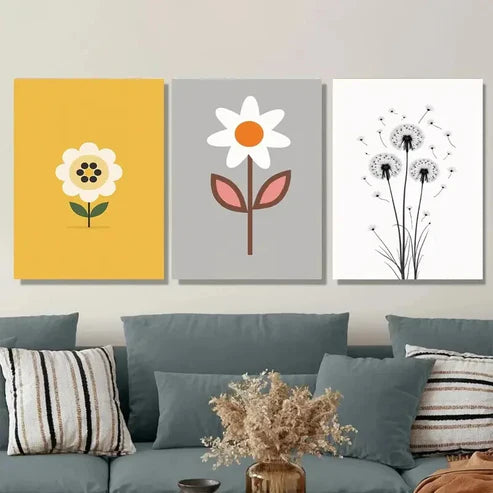 3pcs Modern Floral Minimalist Flower YellowWall Art Set Canvas Unframed - High Quality Print 100% Australian Made Wall Canvas