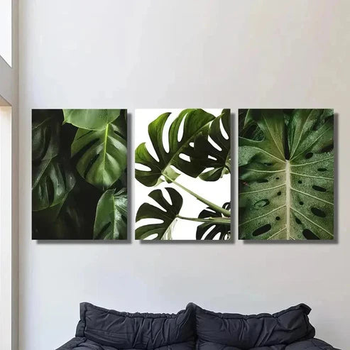 3pcs Green Monstera Deliciosa Leaves Wall Art Canvas Unframed - High Quality Print 100% Australian Made Wall Canvas