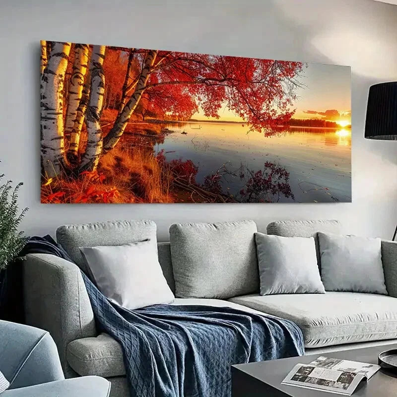 Calm Lake Scene Sunset wall canvas office home room framed 120x60cm - Bella Home Decor