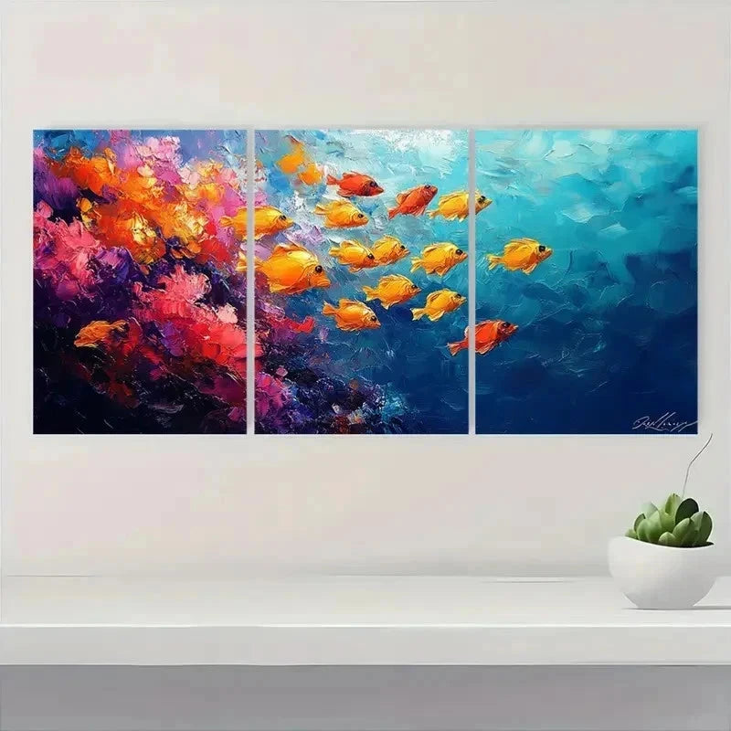 3pcs Vibrant Underwater Fish Canvas Art F Wall Art Set Canvas Framed 60x90cm - High Quality Print 100% Australian Made Wall Canvas Ready to Hang