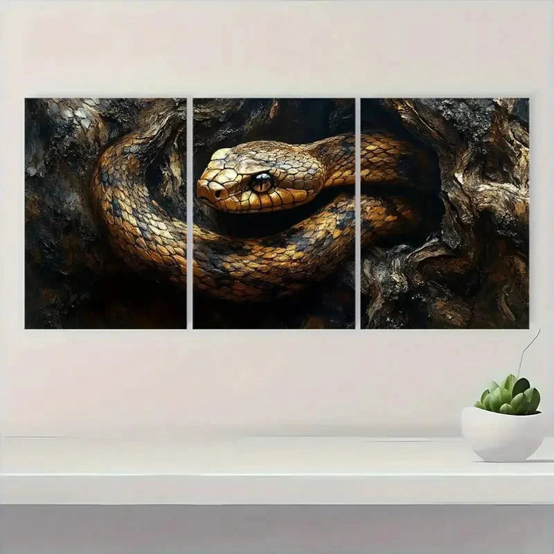 3pcs Canvas Snake Painting Artistic E Wall Art Set Canvas Framed 60x90cm - High Quality Print 100% Australian Made Wall Canvas Ready to Hang - Bella Home Decor