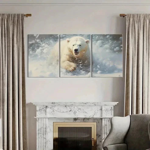 3pcs Polar Bears In The Snow Vintage Wall Art Canvas Unframed - High Quality Print 100% Australian Made Wall Canvas