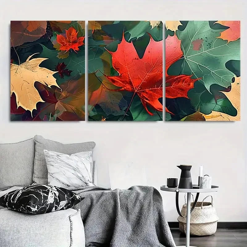 3pcs Abstract Autumn Leaves Botanical Wall Art Set Canvas Framed 40x60cm - High Quality Print 100% Australian Made Wall Canvas Ready to Hang - Bella Home Decor
