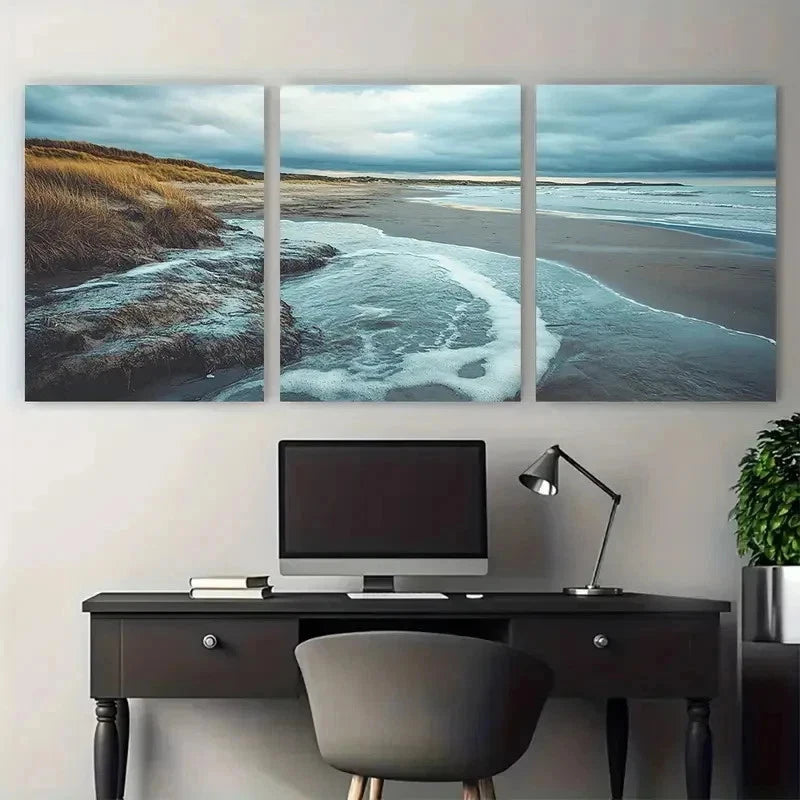 3pcs Ocean Waves & Sandy Shores Coastal Perfect Wall Art Set Canvas Framed 50x70cm - High Quality Print 100% Australian Made Wall Canvas Ready to Hang