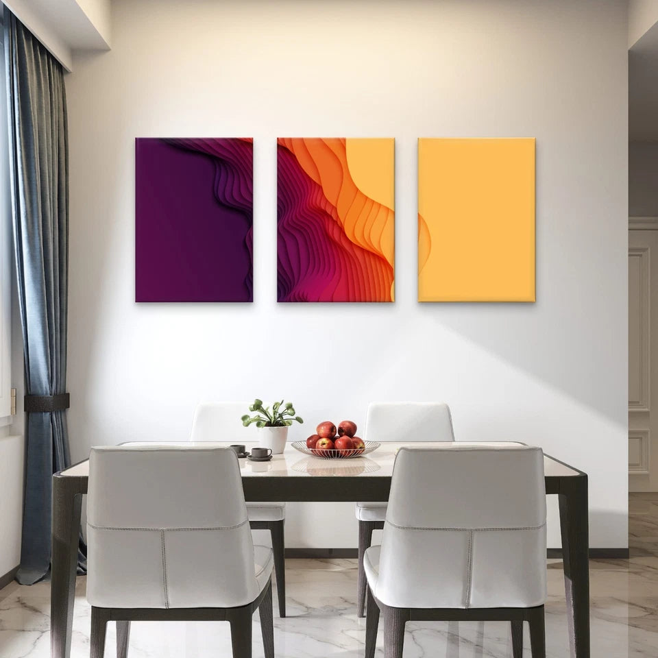 3pcs Purple & Yellow Layered Gradient Abstract Wall Art Set Canvas Framed 60x90cm - High Quality Print 100% Australian Made Wall Canvas Ready to Hang