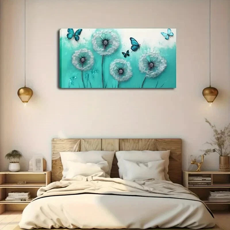 Vibrant Butterfly & Dandelion Wall Art Canvas Office Home Room Framed 120x60cm - Bella Home Decor