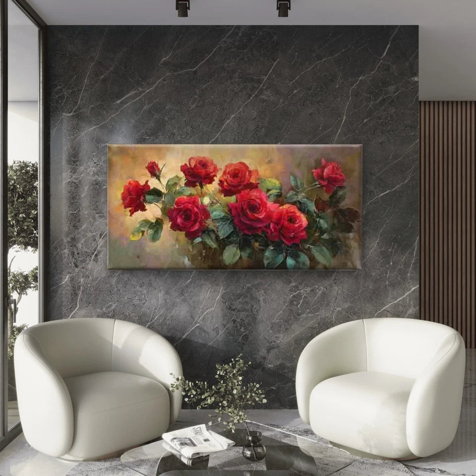 Classic Romantic Red Roses Wall Art Canvas Office Home Room Framed 120x60cm
