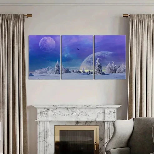3pcs Fantasy Snow Landscape Purple Sky Wall Art Set Canvas Unframed - High Quality Print 100% Australian Made Wall Canvas