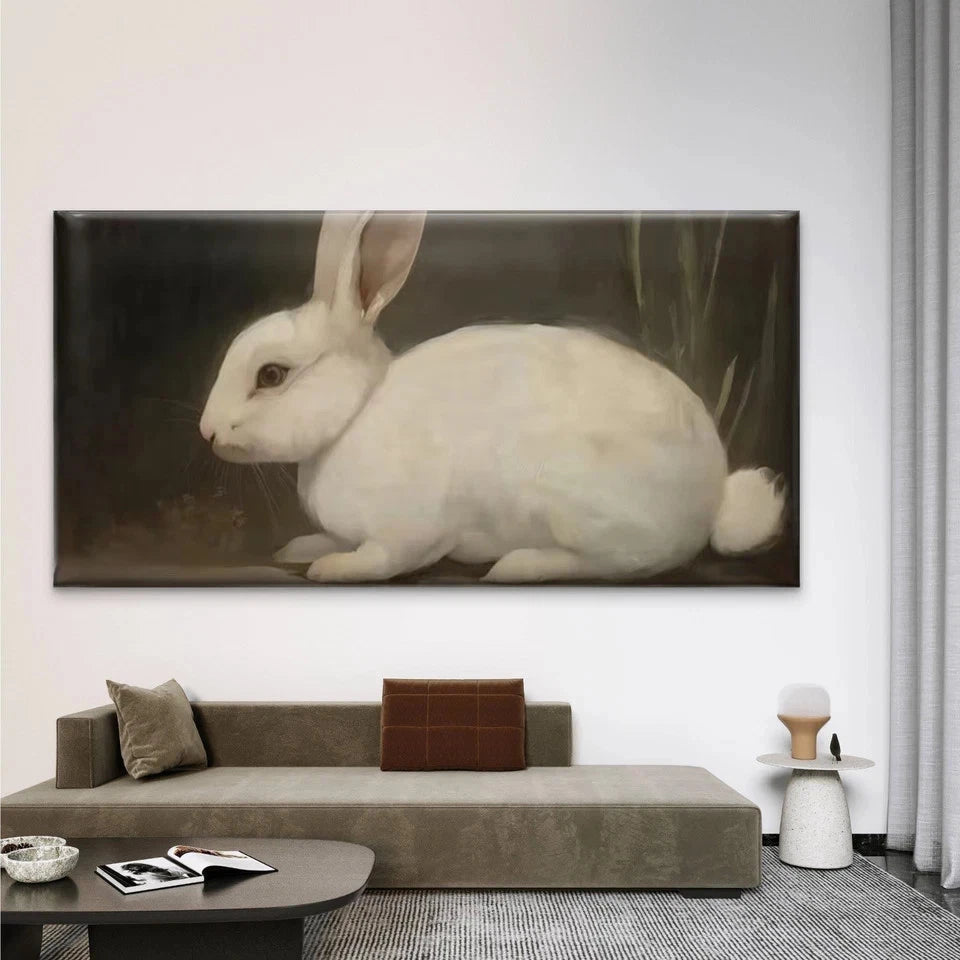 Minimalist White Rabbit Wall Art Canvas Office Home Room Framed 120x60cm