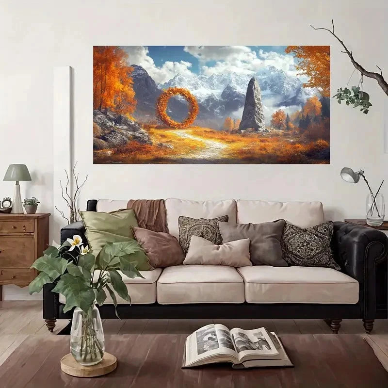 Golden Autumn Landscape Wall Art Canvas Office Home Room Framed 120x60cm