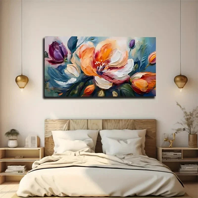 Abstract Floral Vibrant Décor Wall Art Canvas Office Home Room Framed 120x60cm