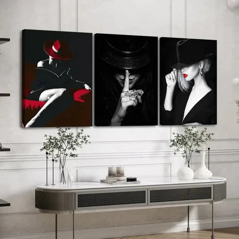 3pcs Modern Black & White Red Abstract Figures Wall Art Set Canvas Unframed - High Quality Print 100% Australian Made Wall Canvas