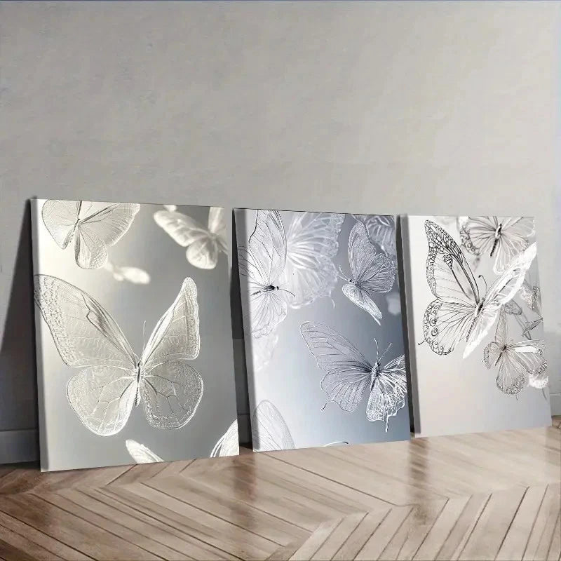 3pcs Modern Art Deco Butterfly Wall Art Set Canvas Framed 60x90cm - High Quality Print 100% Australian Made Wall Canvas Ready to Hang