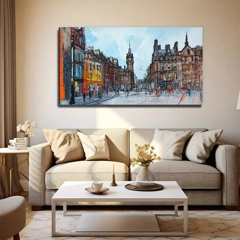 Western City Square Wall Art Canvas Office Home Room Framed 120x60cm