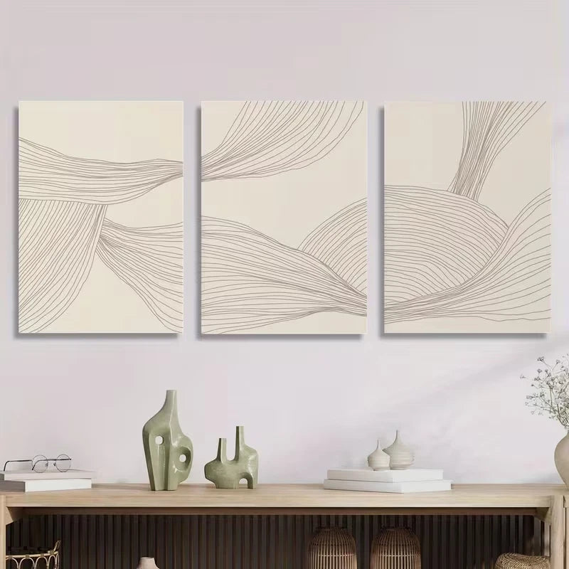 3pcs Abstract Line Art, Minimalist Bohemian Style Metal Print Ready to Hang Art