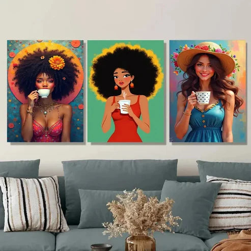 3pcs Women Floral & Geometric Patterns Modern Wall Art Set Canvas Unframed - High Quality Print 100% Australian Made Wall Canvas
