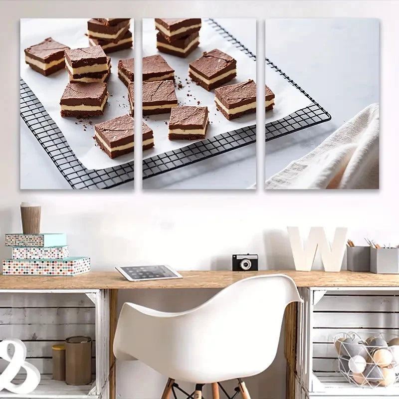 3pcs Brownies on Wire Rack Food Art Wall Art Set Canvas Framed 40x60cm - High Quality Print 100% Australian Made Wall Canvas Ready to Hang - Bella Home Decor