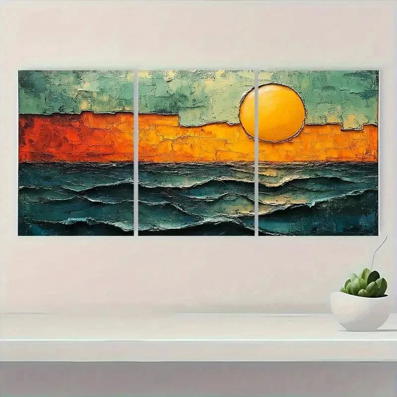 3pcs Abstract Sunset Canvas Vibrant Green Wall Art Set Canvas Framed 60x90cm - High Quality Print 100% Australian Made Wall Canvas Ready to Hang - Bella Home Decor