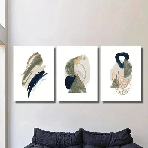 3pcs Green Black Cream Geometric Decoration Wall Art Set Canvas Unframed - High Quality Print 100% Australian Made Wall Canvas