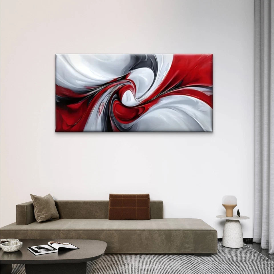 Red & White Swirls Abstract Wall Art Canvas Office Home Room Framed 120x60cm
