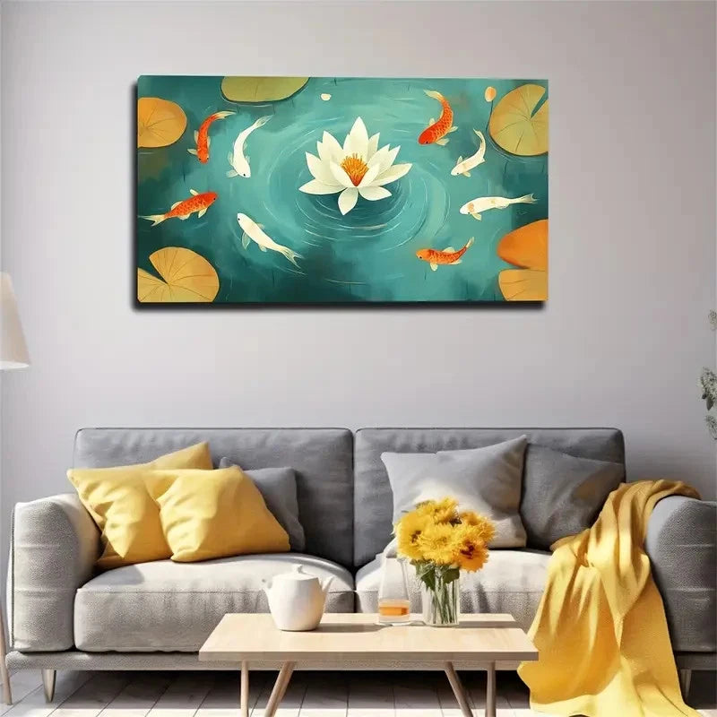 Lotus With Colorful Koi Fish Wall Art Canvas Office Home Room Framed 120x60cm