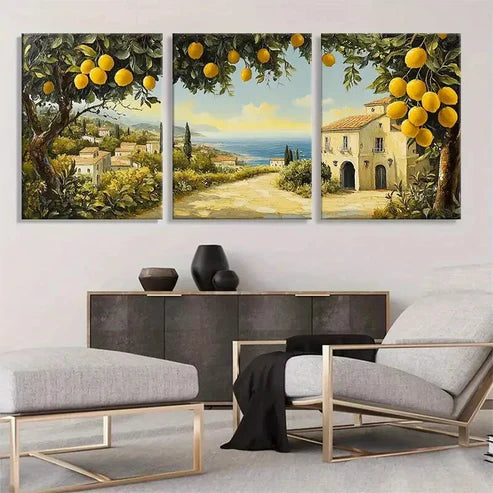 3pcs Lemon Grove Mediterranean Trees Perfect Wall Art Set Canvas Unframed - High Quality Print 100% Australian Made Wall Canvas