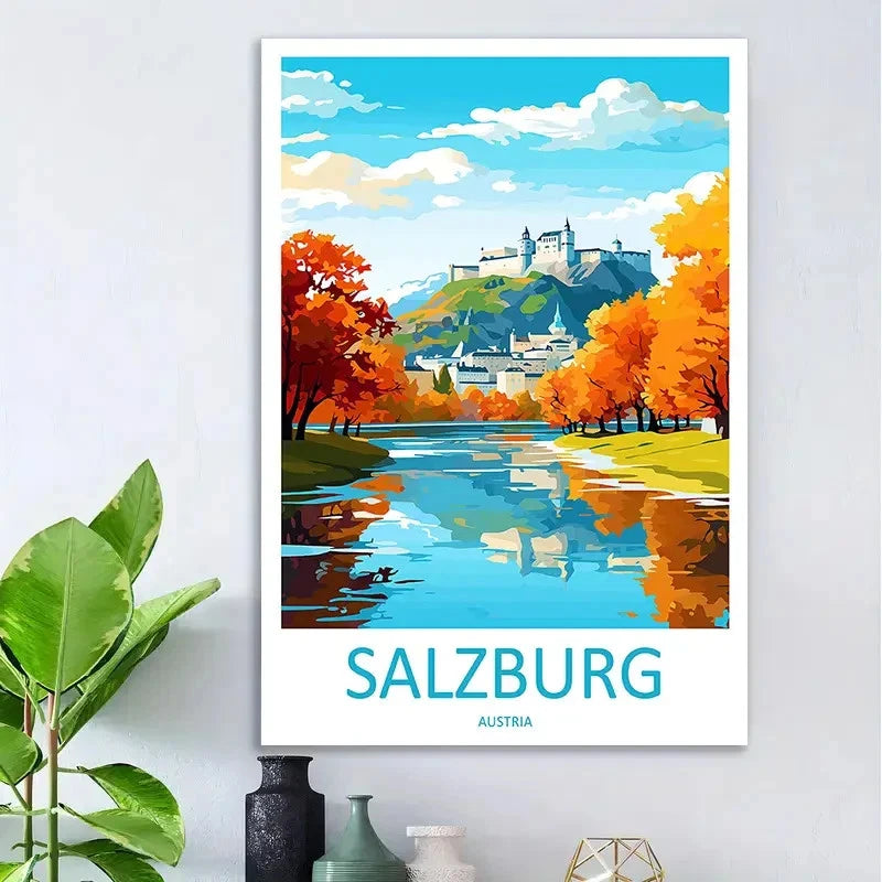 Salzburg Austria Vintage Castle Travel Poster Print Wall Art