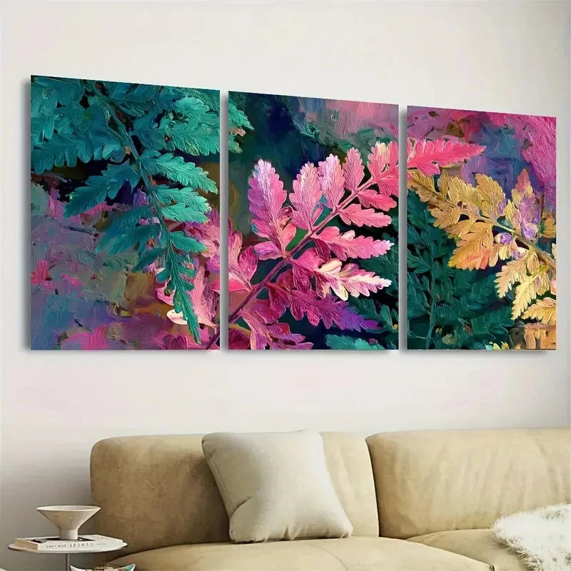 3pcs Fern Floral Botanical Art Wall Art Set Canvas Framed 60x90cm - High Quality Print 100% Australian Made Wall Canvas Ready to Hang