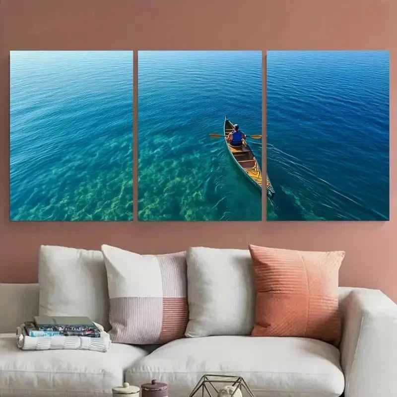 3pcs Great Lakes Erie Travel Décor Perfect Wall Art Set Canvas Framed 50x70cm - High Quality Print 100% Australian Made Wall Canvas Ready to Hang