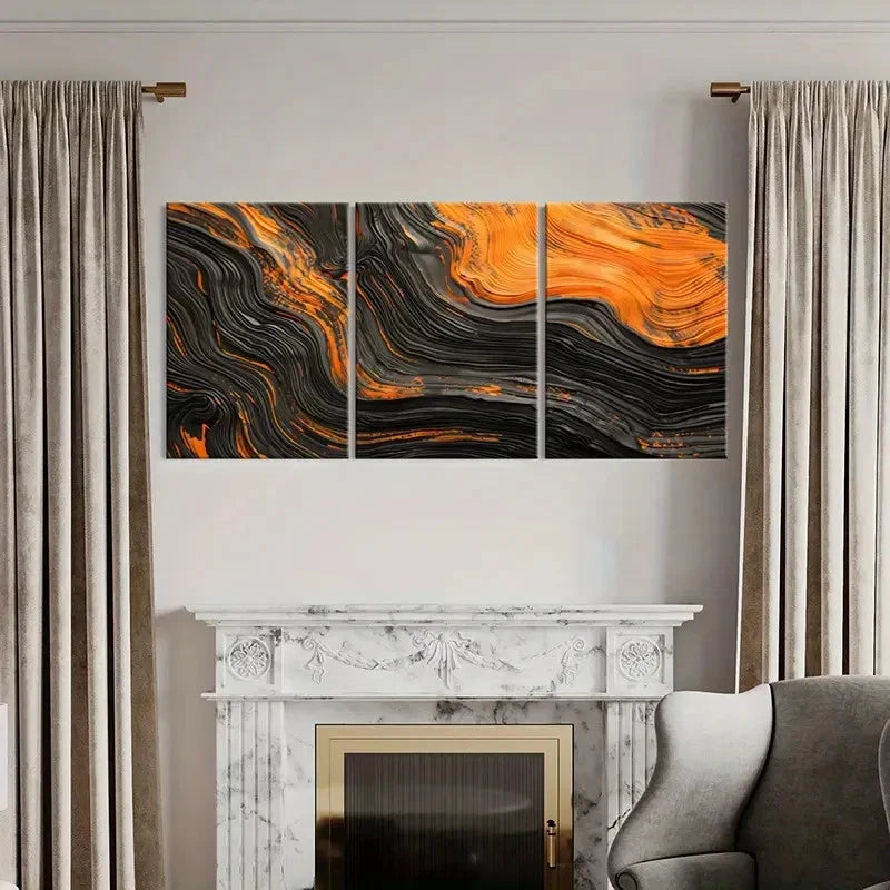 3pcs Abstract Art Orange Black Waves Art Wall Art Set Canvas Framed 40x60cm - High Quality Print 100% Australian Made Wall Canvas Ready to Hang - Bella Home Decor