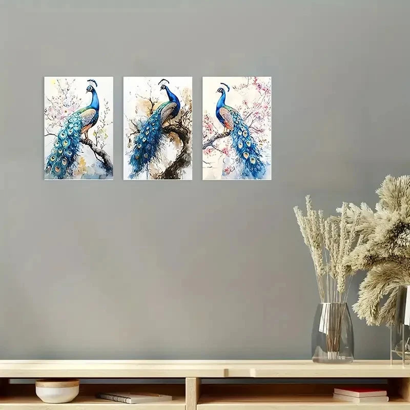 3pcs Blue and Golden Peacock Wall Art Canvas Framed 60x90cm - High Quality Print 100% Australian Made Wall Canvas Ready to Hang - Bella Home Decor