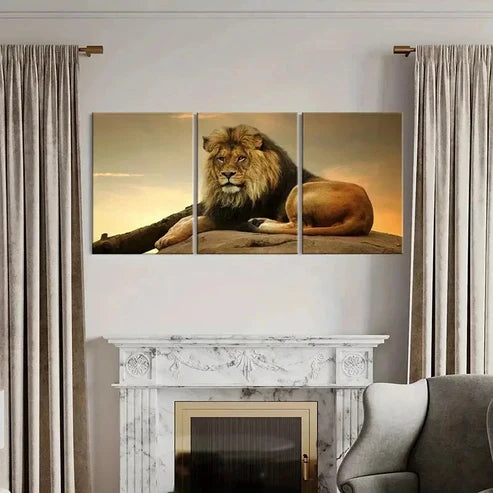 3pcs Majestic Lion Sitting on a Rock Wall Art Canvas Unframed - High Quality Print 100% Australian Made Wall Canvas