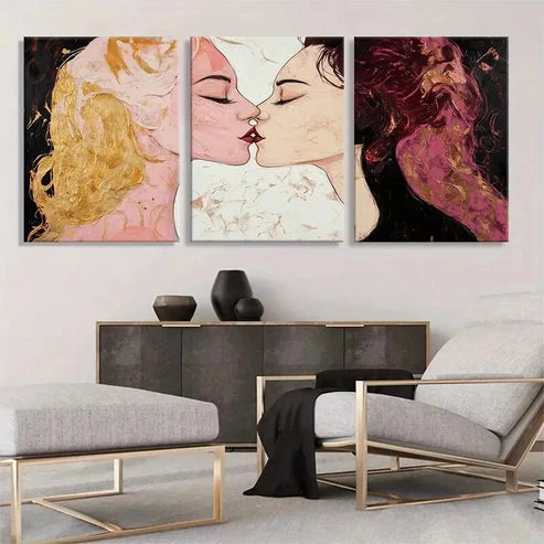 3pcs Romantic Couple Kiss Textured Perfect Wall Art Canvas Unframed - High Quality Print 100% Australian Made Wall Canvas