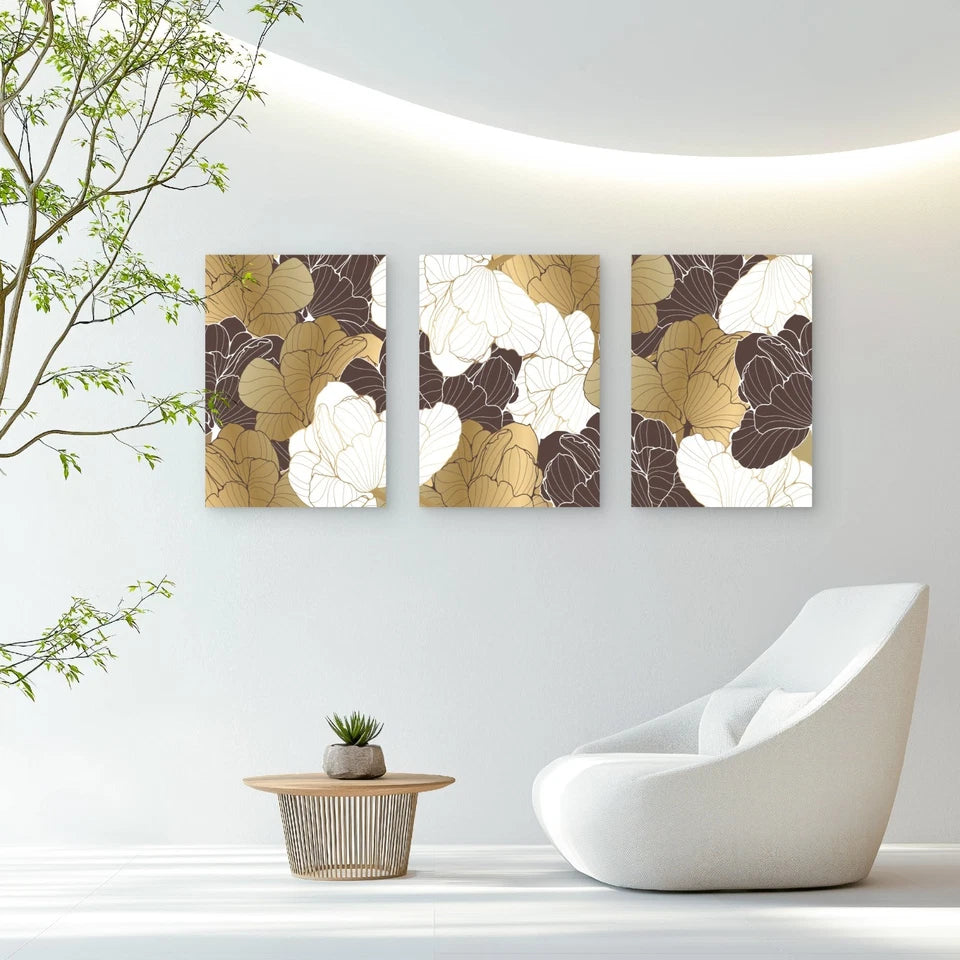 3pcs Golden Ginkgo Leaves In Timeless Layers Wall Art Set Canvas Framed 50x70cm - High Quality Print 100% Australian Made Wall Canvas Ready to Hang - Bella Home Decor