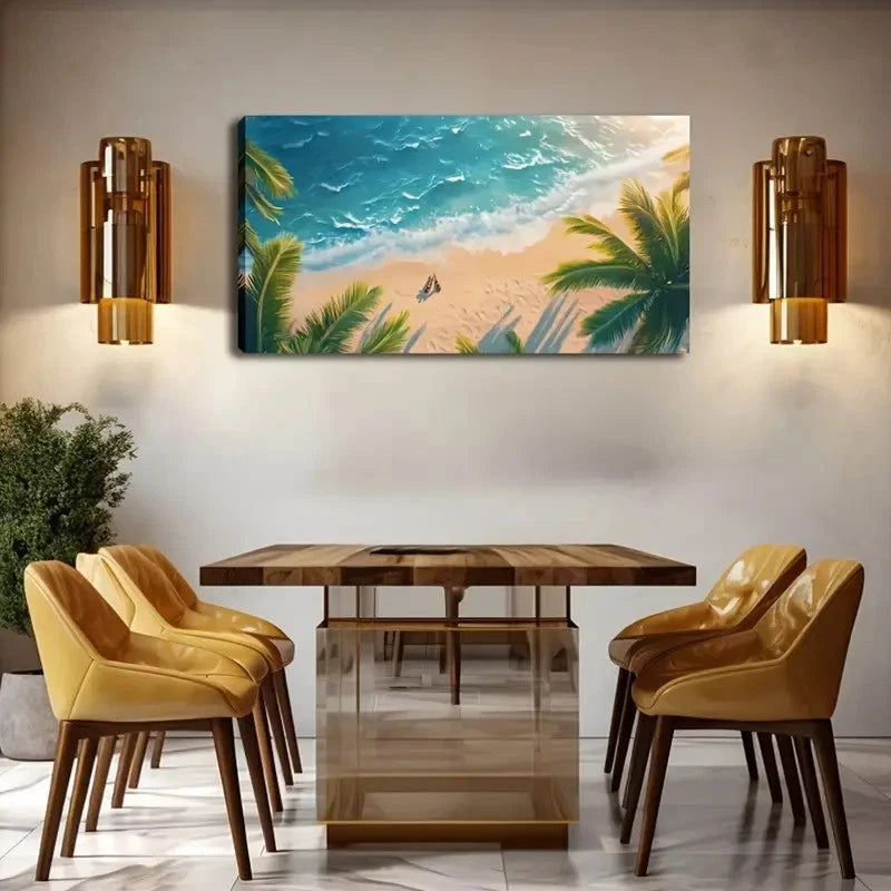 Tropical Beach Scene Wall Art canvas office home room framed 120x60cm