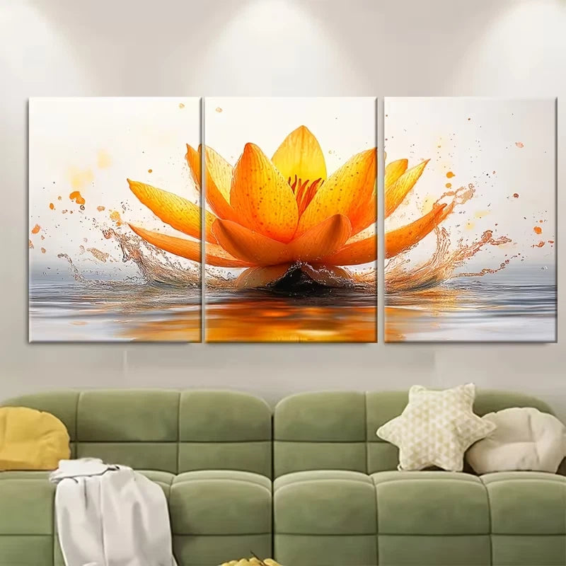 3pcs Abstract Yellow Orange Water Lily Floral Metal Print Ready to Hang Art