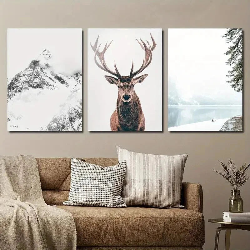 3pcs Majestic Deer Portrait Perfect Serene Wall Art Set Canvas Framed 60x90cm - High Quality Print 100% Australian Made Wall Canvas Ready to Hang - Bella Home Decor