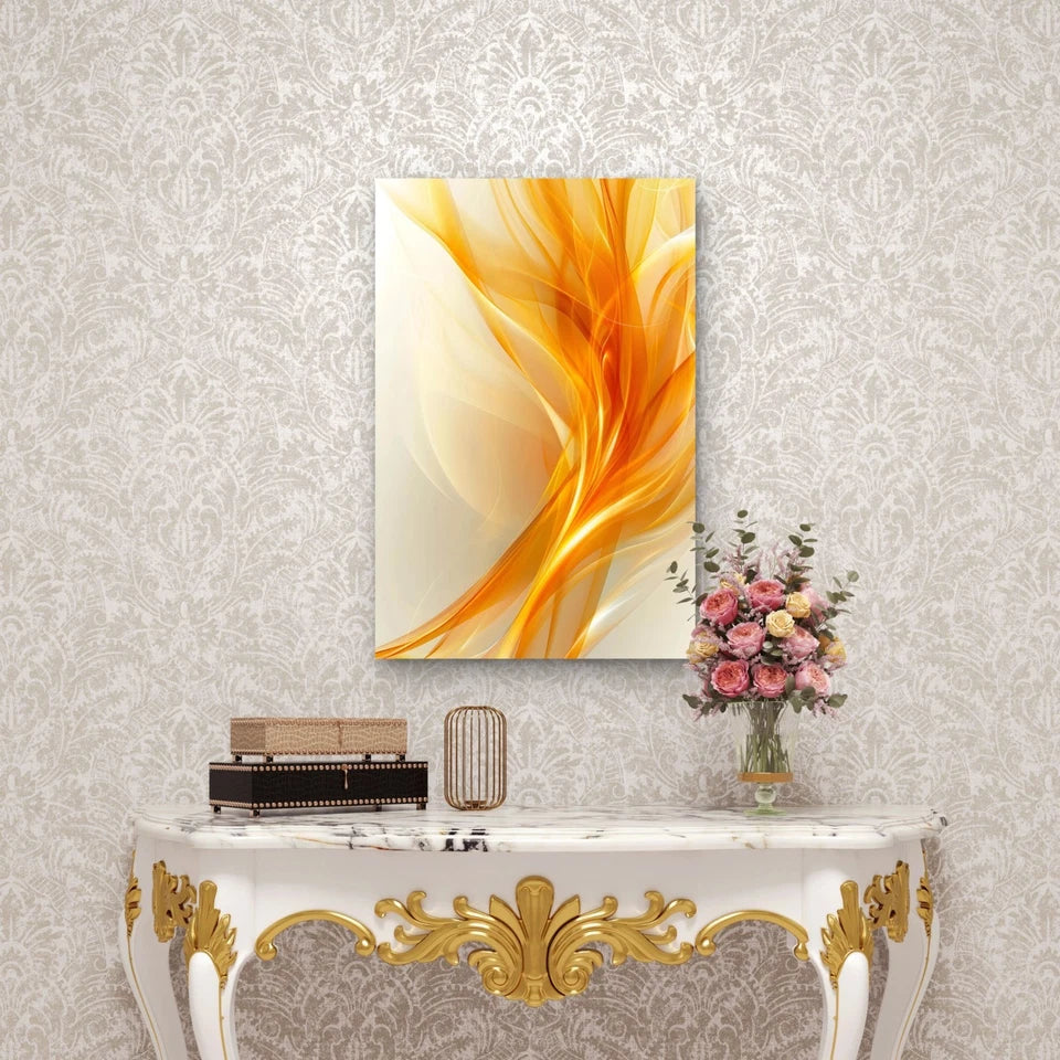 Abstract Golden Flow Swirl Dynamic Lines 40x60cm Metal Print Ready to Hang