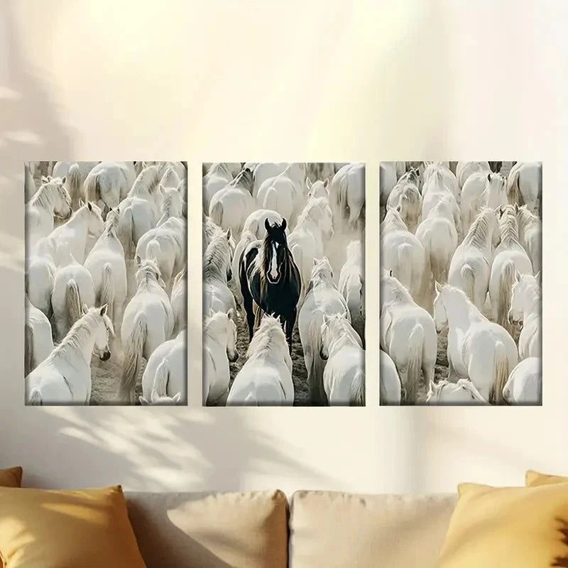 3pcs large group of white horses Wall Art Set Canvas Framed 40x60cm - High Quality Print 100% Australian Made Wall Canvas Ready to Hang