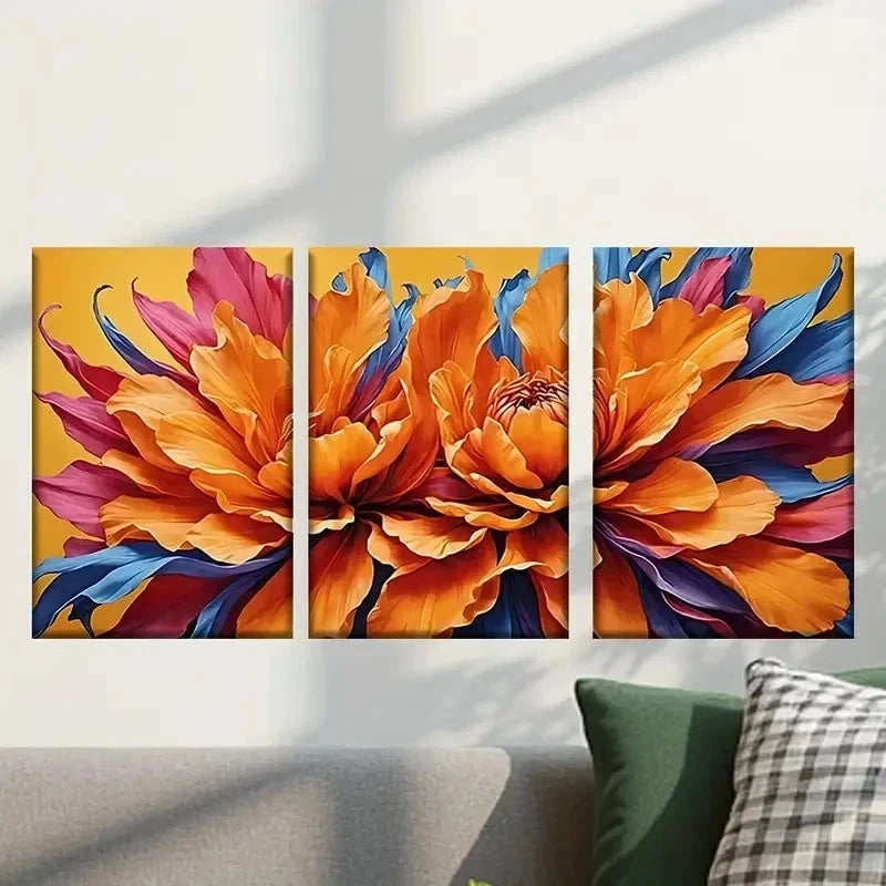 3pcs Flower on a Yellow Background Wall Art Set Canvas Framed 50x70cm - High Quality Print 100% Australian Made Wall Canvas Ready to Hang - Bella Home Decor