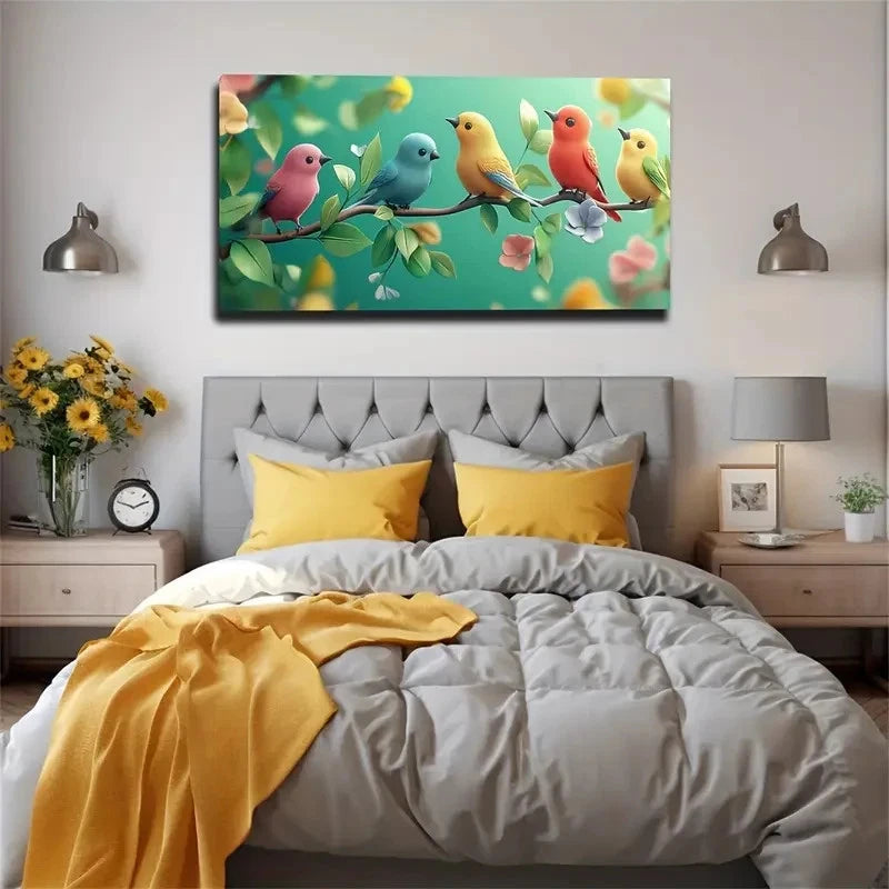 Mini Fairy Tale Birds Suitable Wall Art Canvas Office Home Room Framed 120x60cm