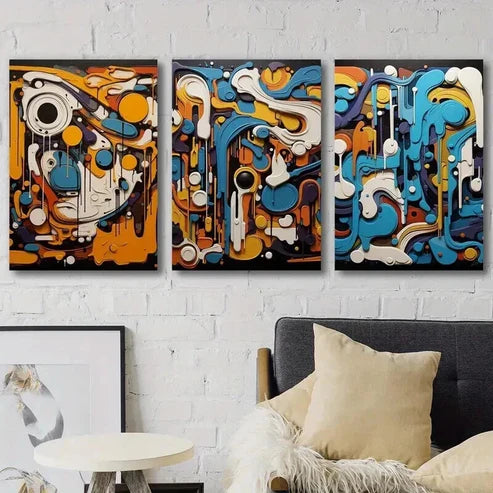 3pcs Colorful Circle Cubism Decor Wall Art Set Canvas Wall Art Canvas Unframed - High Quality Print 100% Australian Made Wall Canvas