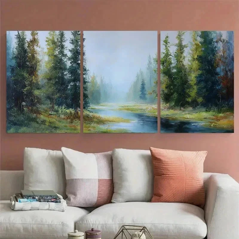 3pcs Forest Landscape Trees Nature Perfect Wall Art Set Canvas Framed 60x90cm - High Quality Print 100% Australian Made Wall Canvas Ready to Hang - Bella Home Decor