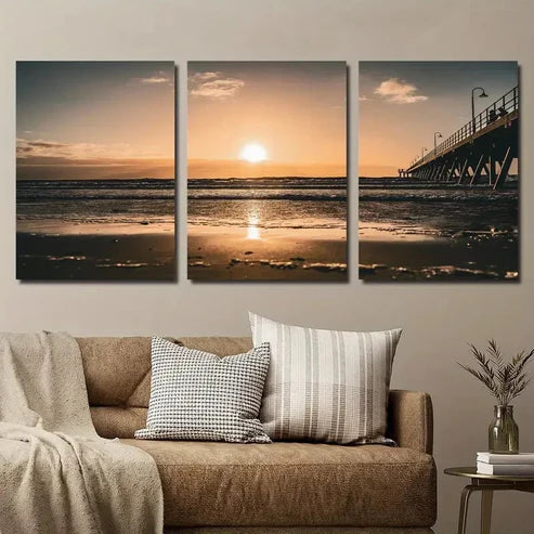3pcs Vibrant Ocean & Pier Scenery Wall Art Set Canvas Unframed - High Quality Print 100% Australian Made Wall Canvas