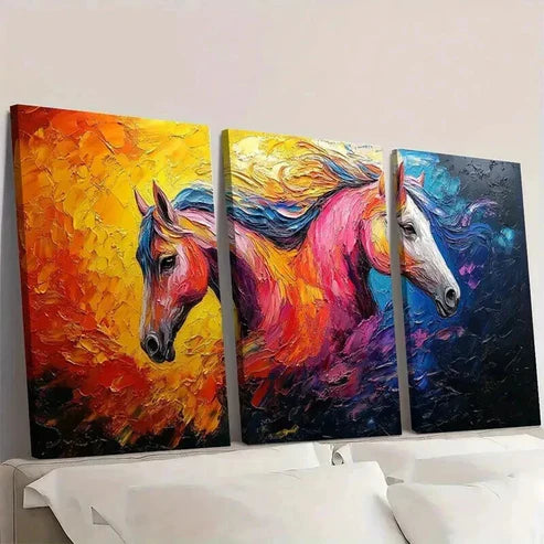 3pcs Colorful Abstract Vibrant Horse Wall Art Canvas Unframed - High Quality Print 100% Australian Made Wall Canvas - Bella Home Decor