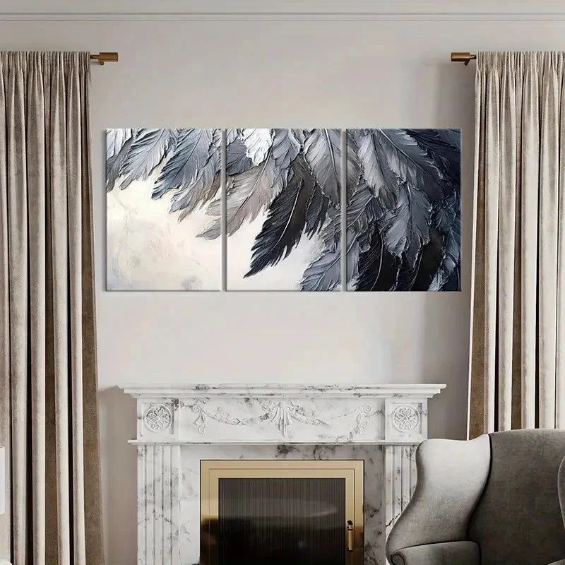 3pcs Unique Pattern Abstract Feather Art Wall Art Set Canvas Framed 40x60cm - High Quality Print 100% Australian Made Wall Canvas Ready to Hang