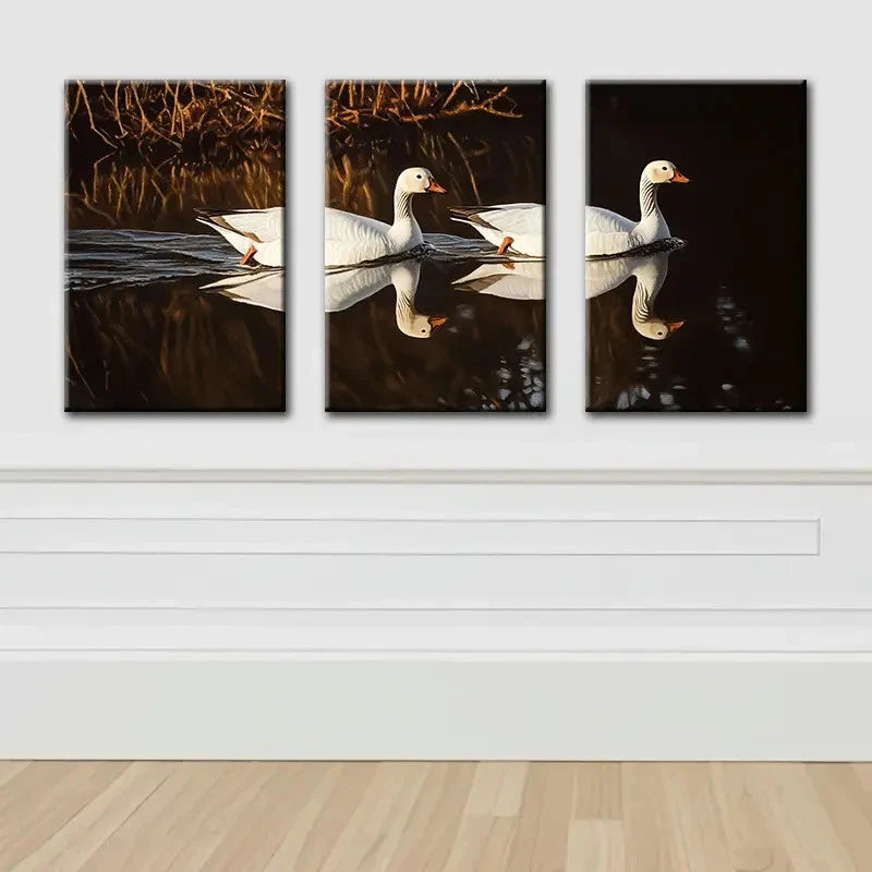 3pcs Geese Reflections Landscape Scene Wall Art Set Canvas Framed 50x70cm - High Quality Print 100% Australian Made Wall Canvas Ready to Hang - Bella Home Decor