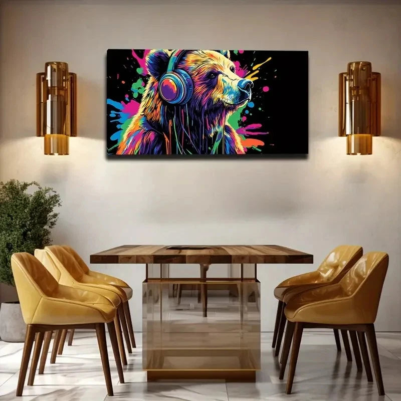 Brown Bear With Hair In Various Wall Art Canvas Office Home Room Framed 120x60cm