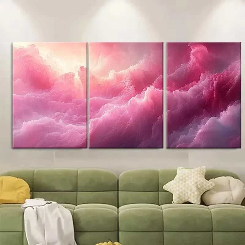 3pcs Magenta Pink Abstract Metal Print Ready to Hang Art